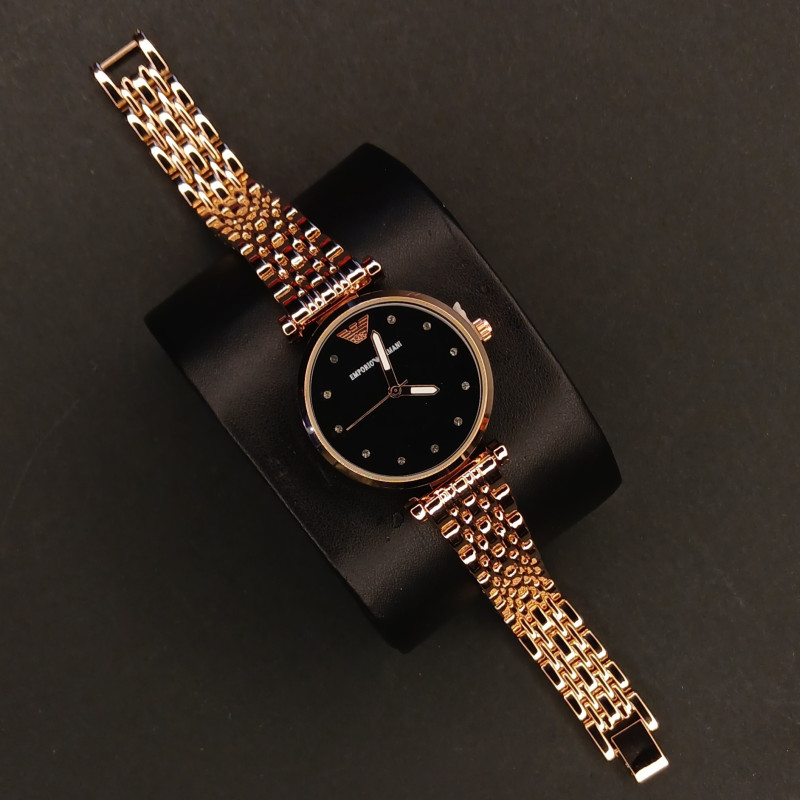 امپریو آرمانی زنانه کد (29) قاب و بند رزگلد صفحه مشکی