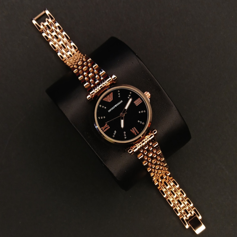 امپریو آرمانی زنانه کد (30) قاب و بند رزگلد صفحه مشکی